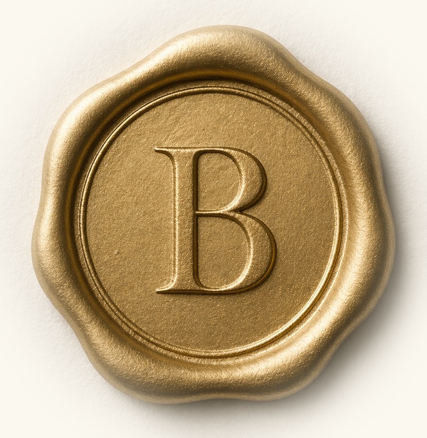 Becket House gold B wax-seal logo